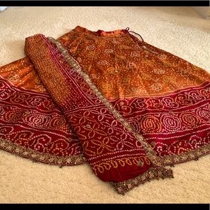 Satin silk bandhej lehengha